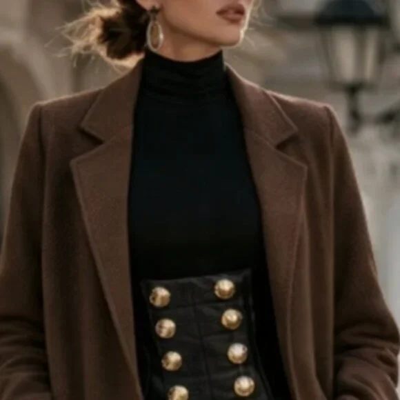 NWT Premium Quality Wool Blend Trendy Brown Open Coat With Oversized Pockets - Picture 2 of 13